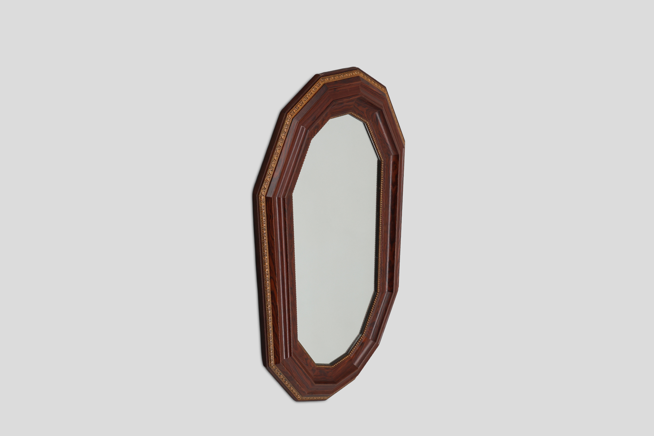 Large Octagonal Art Deco wall mirror in solid wood, Belgium ca. 1925thumbnail